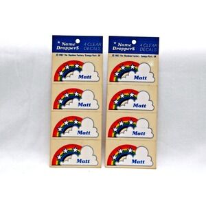 VTG 1982 MATT Name DropperS Stickers NOS Rainbows Stars Clouds - 8 clear decals
